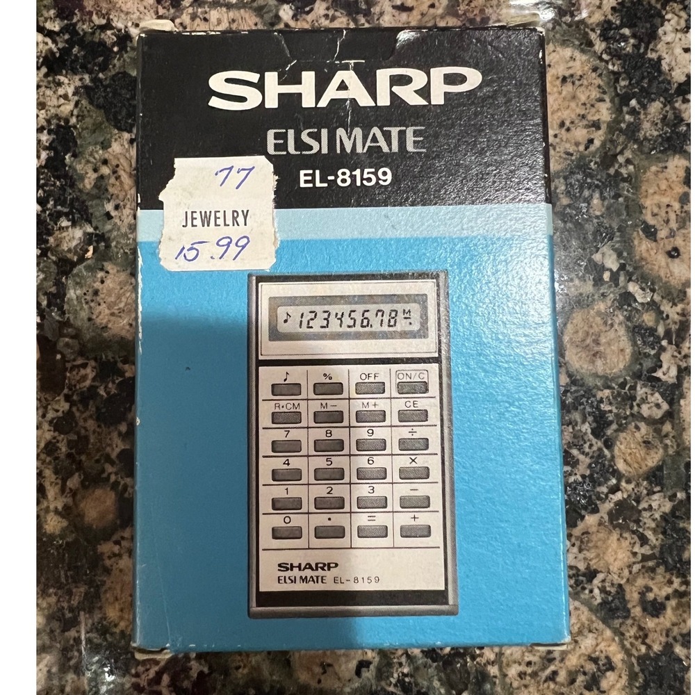 Vintage Sharp Elsi Mate EL-8159 Calculator Silver Made in Japan with Box Case